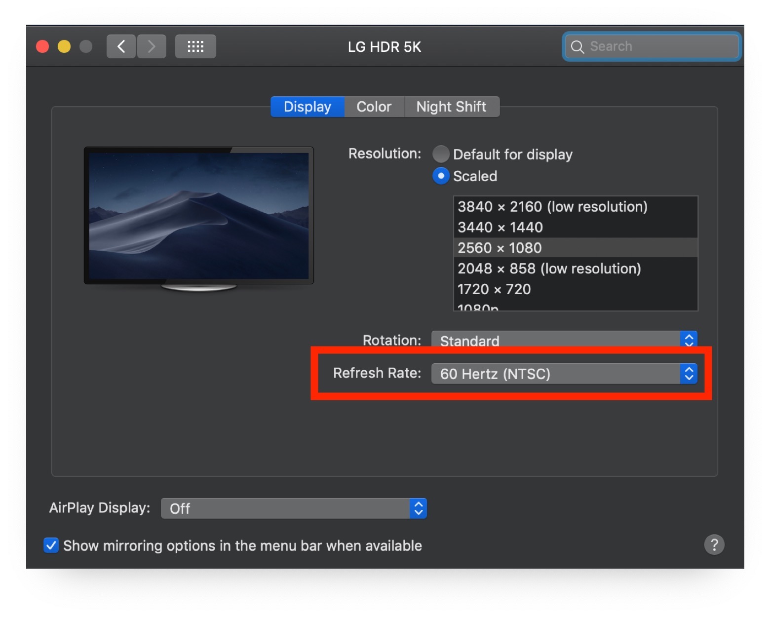 change resolution on mac for samsung tv